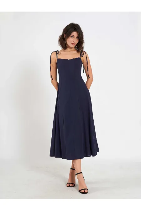Robe midi en voile à volants 111554