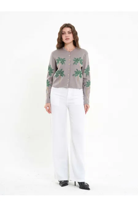 150525 Palm Tree Beaded Cardigan