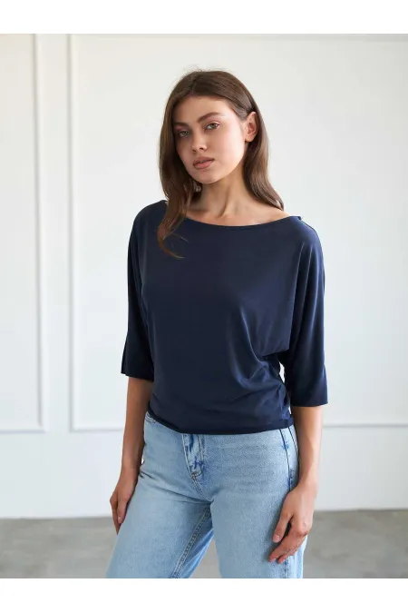 050747 Yarasa Kollu Kayık Yaka T-shirt