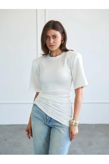 050748 Vatkalı Büzgülü T-shirt