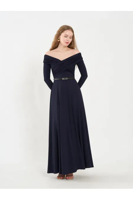 111690 Off-Shoulder Draped Dress