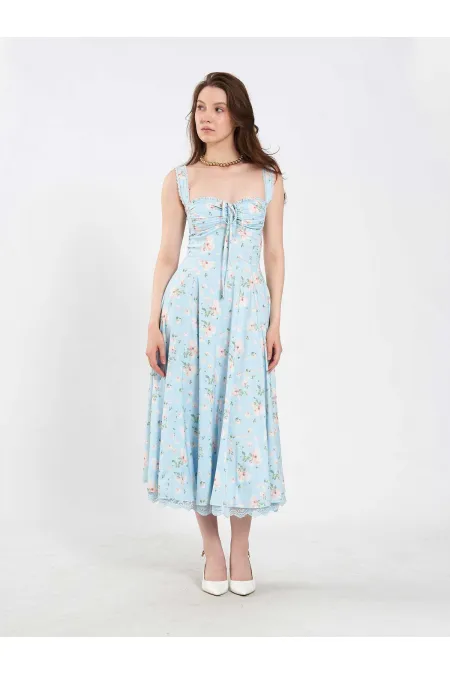 111729 Midi Dress with Ruched Bust and Ruffles 111729 Midi Dress with Ruched Bust and Ruffles