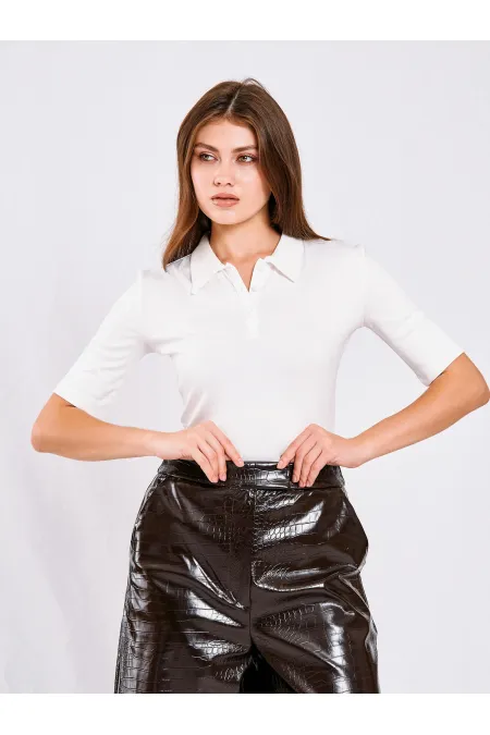 071824 Padded Polo Collar Blouse