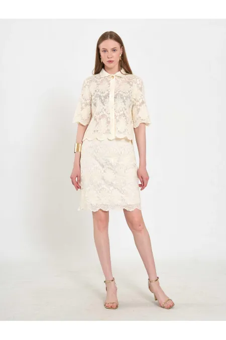 041195 Lace-Look Mini Skirt