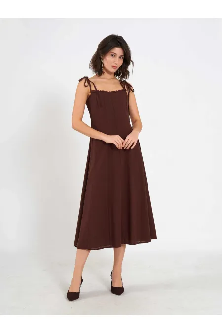 Robe midi en voile à volants 111554