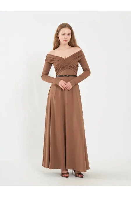 111690 Off-Shoulder Draped Dress