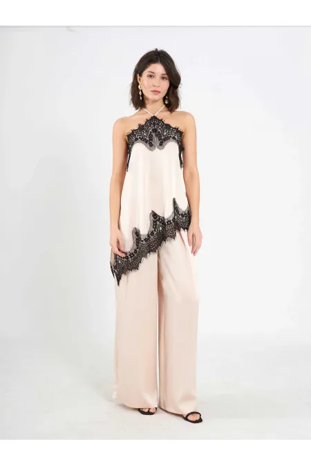 031649 Wide Pleated Satin Trousers