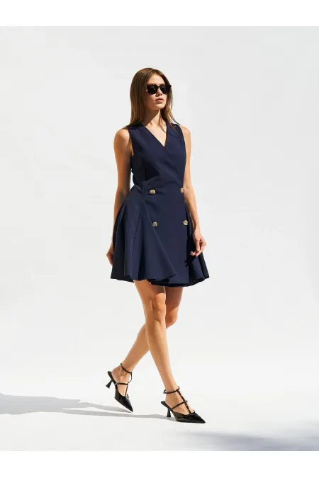 111611 Sleeveless Mini Button Detail Dress