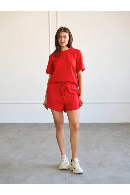 010882 Beli Lastikli Örme Mini Şort