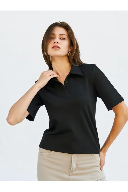 071824 Padded Polo Collar Blouse 071824 Padded Polo Collar Blouse