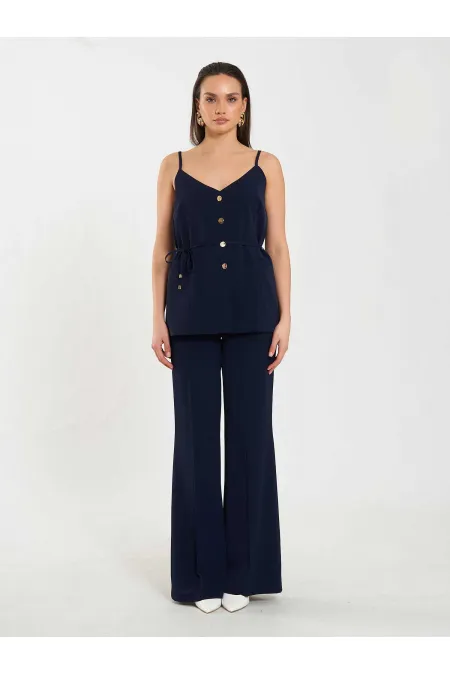 Gilet à col en V et ceinture à nouer à la taille 120743