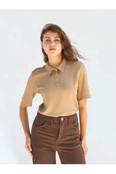 071824 Padded Polo Collar Blouse