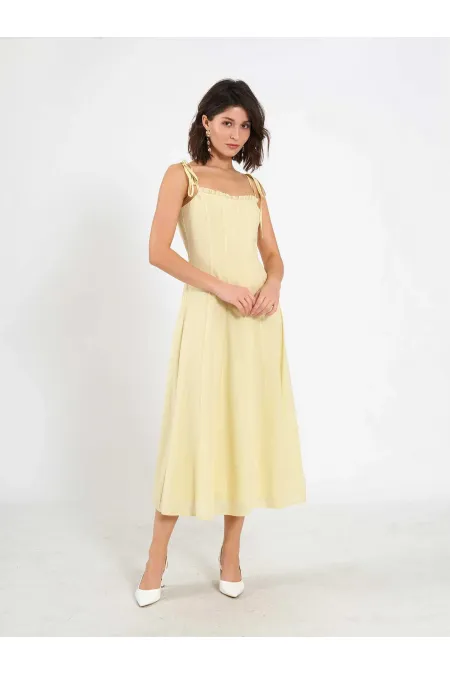 Robe midi en voile à volants 111554