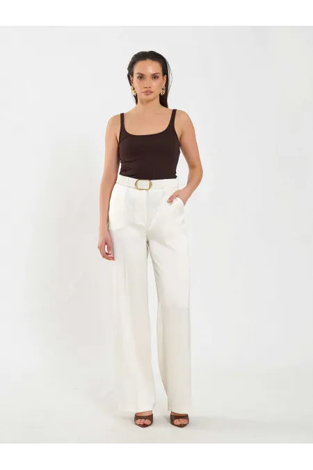 Pantalon droit satiné avec ceinture 031656
