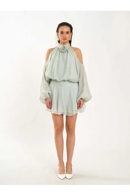 Jupe courte côtelée à taille 041182