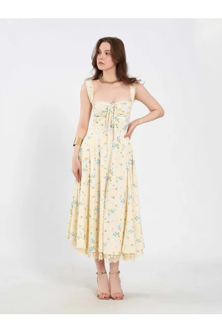 111729 Midi Dress with Ruched Bust and Ruffles 111729 Midi Dress with Ruched Bust and Ruffles