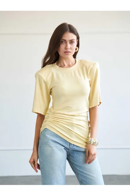 050748 Vatkalı Büzgülü T-shirt