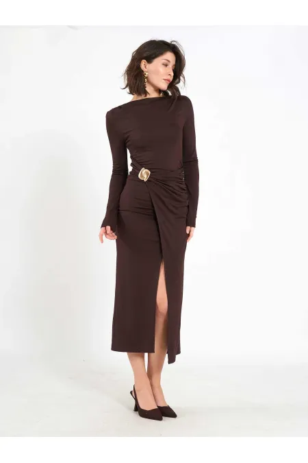 Robe midi drapée sur le devant 111699