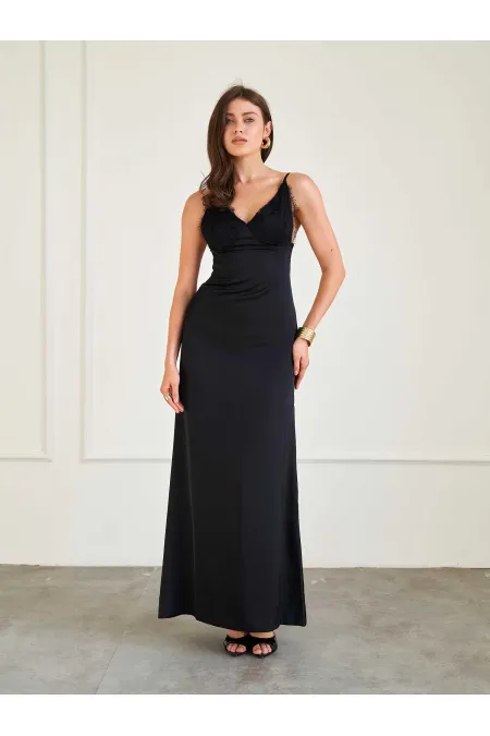 111735 Lace Satin Long Dress