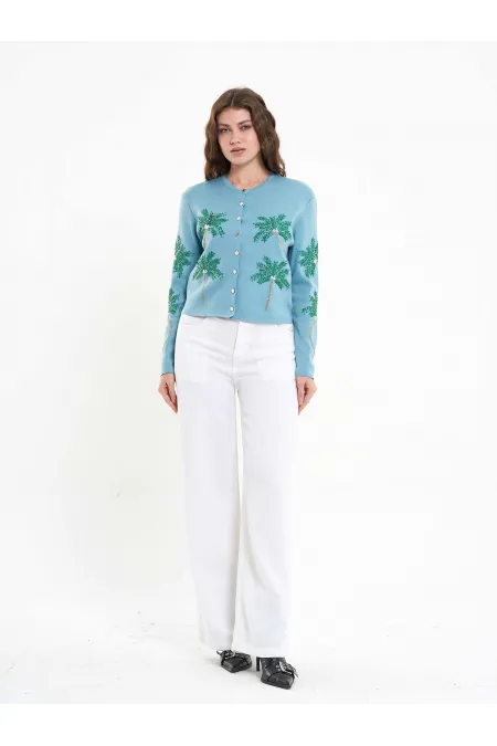 150525 Palm Tree Beaded Cardigan