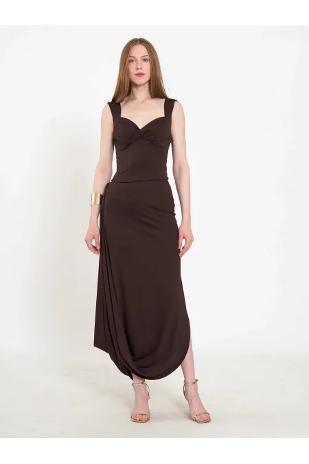 041197 Elastic Waist Asymmetrical Midi Skirt