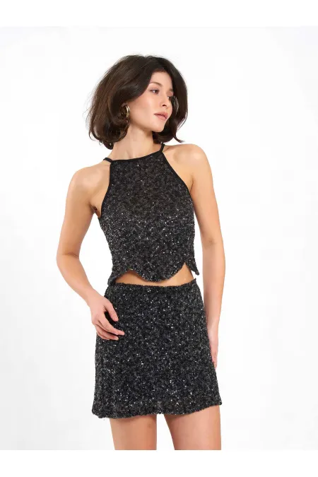 Jupe courte à sequins en forme de cloche (041184)