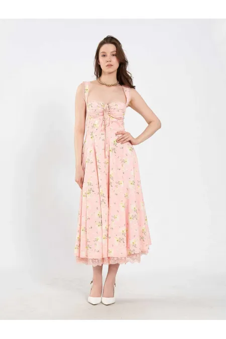 111729 Midi Dress with Ruched Bust and Ruffles 111729 Midi Dress with Ruched Bust and Ruffles