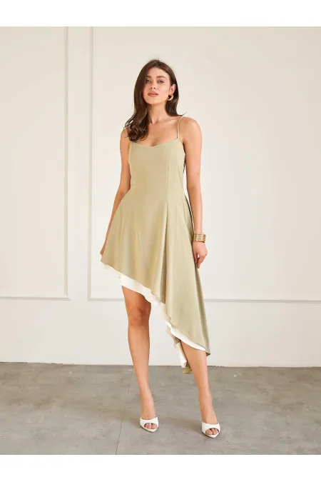 111725 Asymmetrical Cut Ruffled Dress