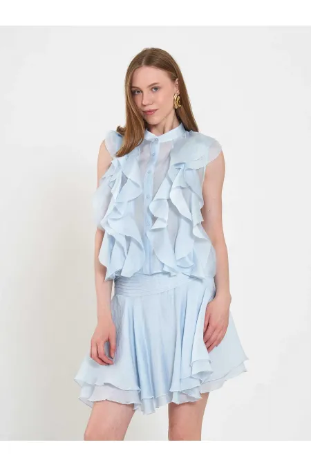 080774 Sleeveless Shirt with Ruffle Detail at Front