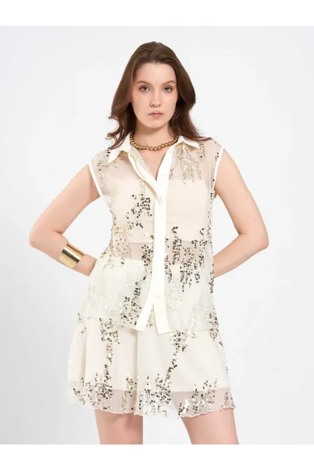 080821 Sleeveless Sequined Embellished Shirt 080821 Sleeveless Sequined Embellished Shirt