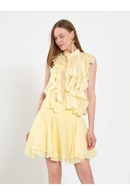 080774 Sleeveless Shirt with Ruffle Detail at Front