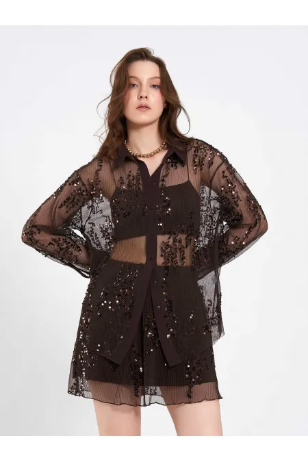 080807 Sequined Trimmed Shirt 080807 Sequined Trimmed Shirt