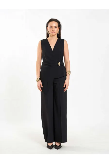 071892 Chemisier asymétrique à col en V et boucle