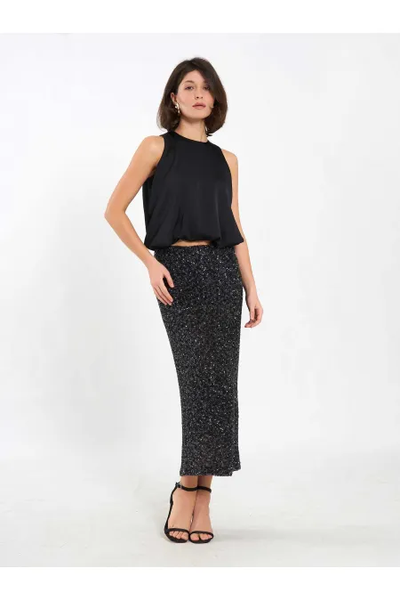 Jupe midi à sequins 041185