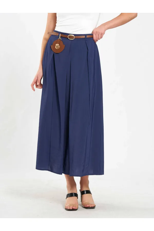 041164 A Pileli Kemerli Midi Etek