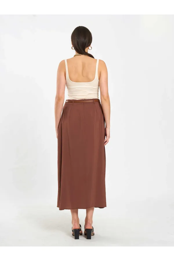 041164 A Pleated Belted Midi Skirt