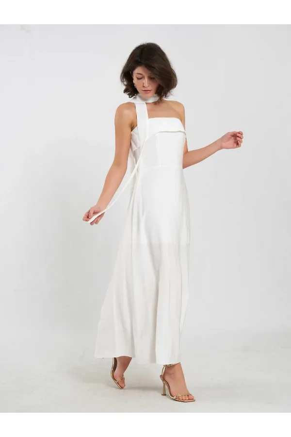 111706 Straplez Yırtmaçlı Elbise