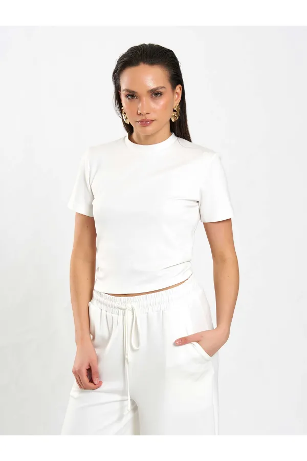 050734 Bisiklet Yaka Crop T-Shirt