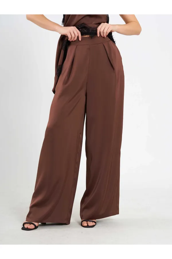 031649 Wide Pleated Satin Trousers