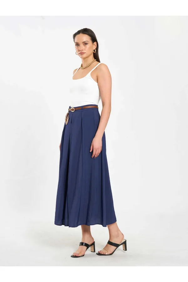 041164 A Pileli Kemerli Midi Etek