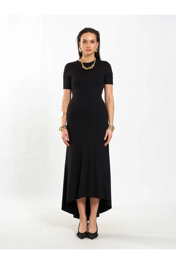 111693 Crew Neck Short Sleeve Basic Dress