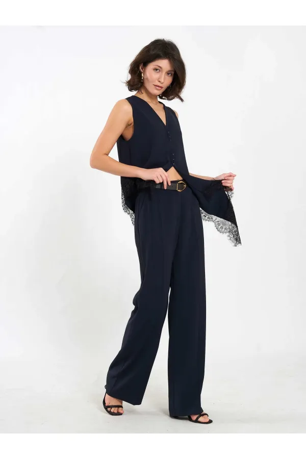 Pantalon droit à ceinture 031661