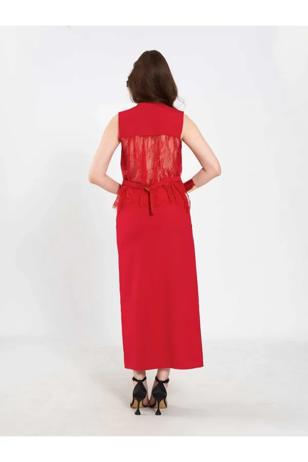 120748 Vest with Lace Detail and Buckle on the Back