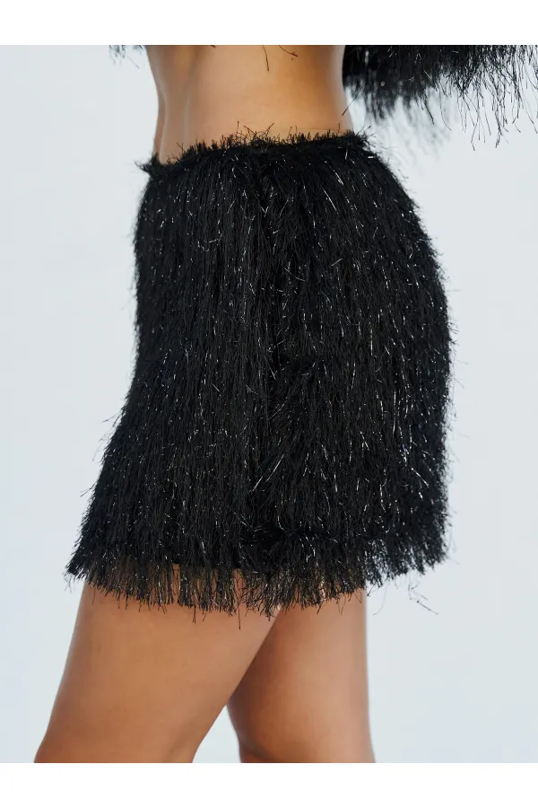 041118 Saçaklı Mini Etek