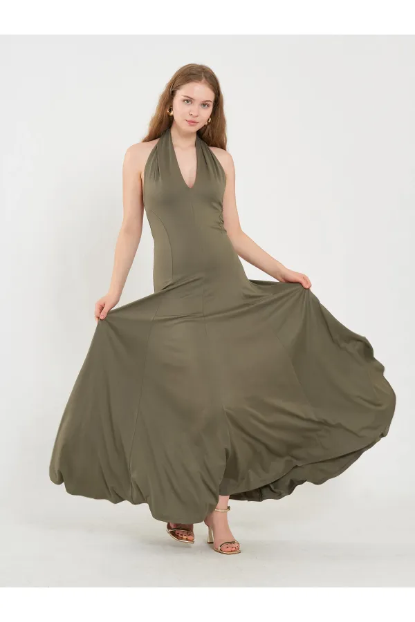 111684 Sırt Dekolteli Midi Elbise