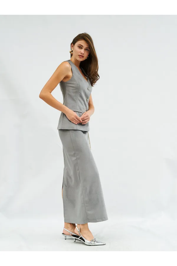 041101 Yırtmaçlı Düz Kesim Etek