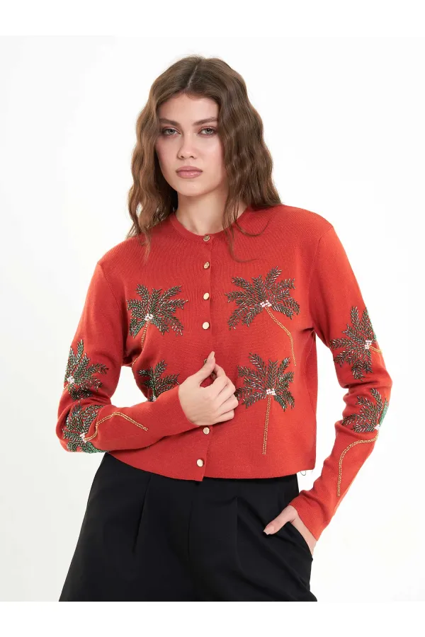 150525 Palm Tree Beaded Cardigan