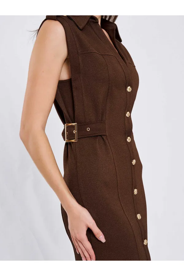 111636 Omzu Apoletli Örme Elbise