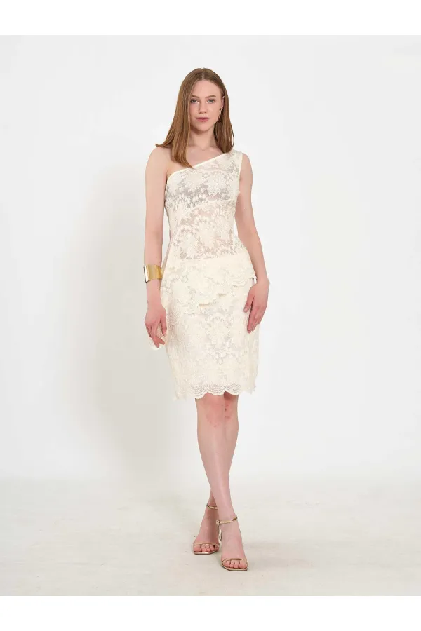 071920 Lace-Look One-Shoulder Asymmetrical Blouse