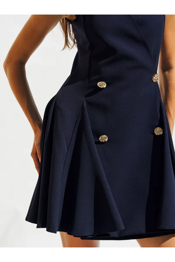 111611 Sleeveless Mini Button Detail Dress